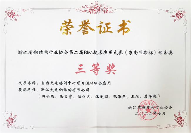 The third prize in the single category of the 2nd BIM Technology Application Competition of Zhejiang Iron and Steel Association-Air China